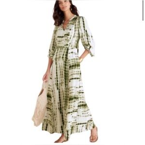 Soft Surroundings Green and White Tie-Dye Maxi Dress